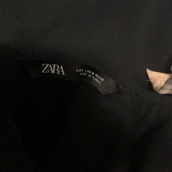 Zara Black Khaki Cream V Neck Bow Tie Short Sleeve Cuff Mini Dress S - Picture 5 of 5